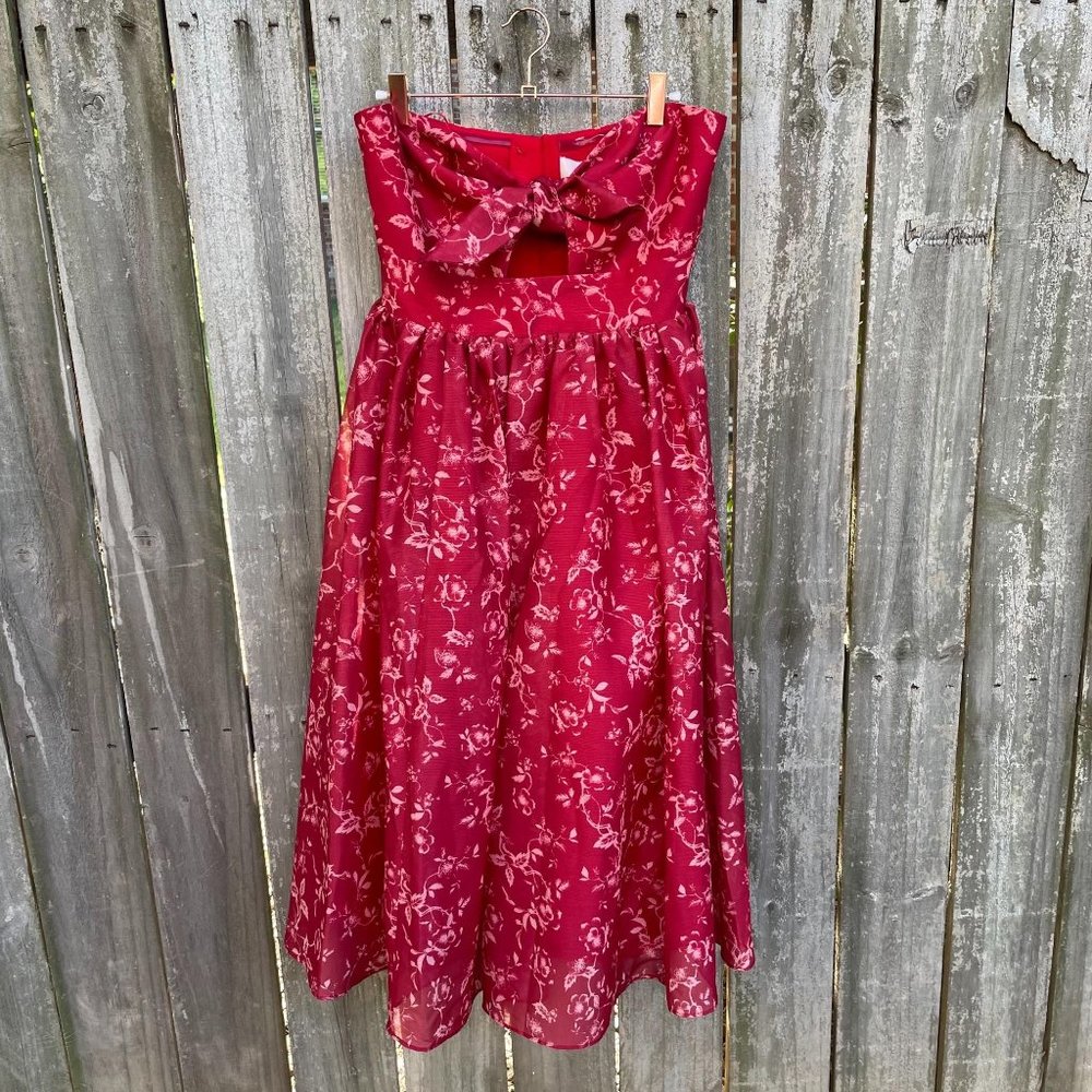 Keepsake Distraction Midi Dress Floral Strapless Cutout Size Medium Sz M US 6 - Picture 2 of 8